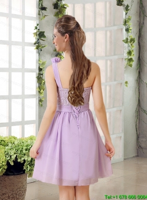 One Shoulder Lilac Mothr of The Bride  Dress with Bowknot for   2015