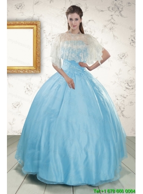 Strapless Beading 2015 Affordable Quinceanera Dress in Baby Blue