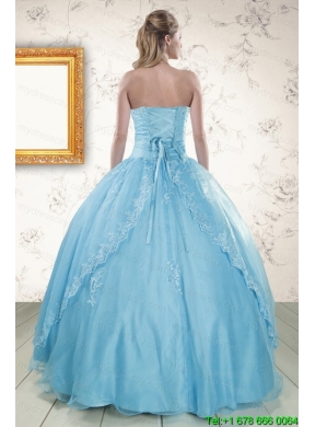 Strapless Beading 2015 Affordable Quinceanera Dress in Baby Blue