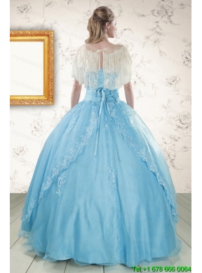 Strapless Beading 2015 Affordable Quinceanera Dress in Baby Blue