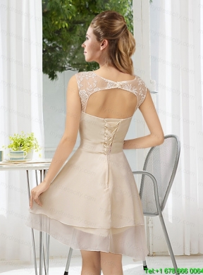 Bateau Belt Mini Length Mothr of The Bride Dress with Lace Up