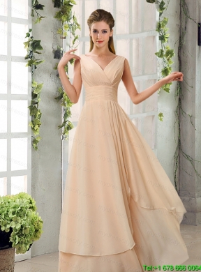 2015 Fashionable Champagne Ruching Chiffon Mothr of The Bride   Dresses