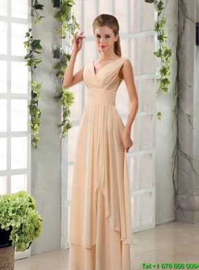 Ruching V Neck Chiffon Mothr of The Bride Dresses in Champagne