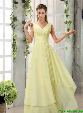 Ruching V Neck Chiffon Mothr of The Bride Dresses in Champagne