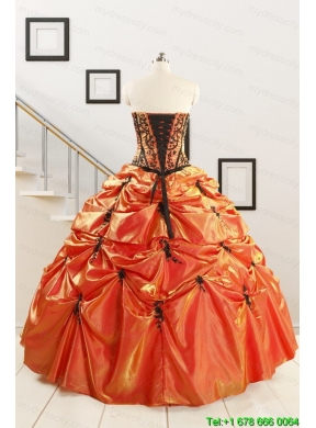 2015 Cheap Appliques Quinceanera Dresses in Orange Red and Black