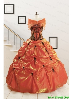 2015 Cheap Appliques Quinceanera Dresses in Orange Red and Black