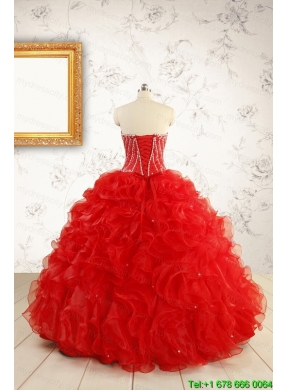 2015 Luxurious Sweetheart Beading Red Quinceanera Dresses