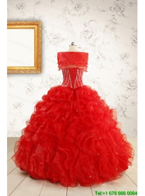 2015 Luxurious Sweetheart Beading Red Quinceanera Dresses