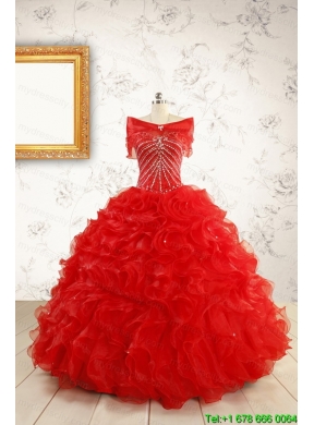 2015 Luxurious Sweetheart Beading Red Quinceanera Dresses