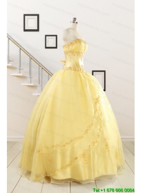 Pretty Yellow Quinceanera Dresses with Appliques and Beading For 2015