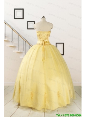 Pretty Yellow Quinceanera Dresses with Appliques and Beading For 2015