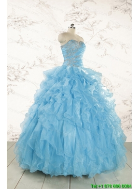 Baby Blue 2015 Prefect Quinceanera Dresses with Beading and Ruffles