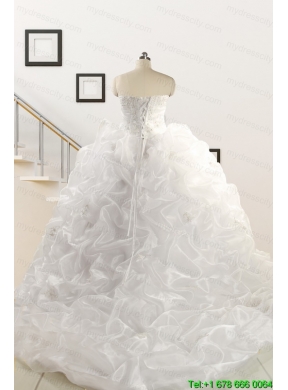 Exquisite Appliques White Brush Train Quinceanera Dresses for 2015