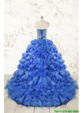 Hot Sale Beading Royal Blue Sweet 15 Dresses with Sweep Train