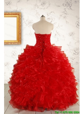 Pretty Ball Gown Sweetheart 2015 Red Quinceanera Dresses with Beading