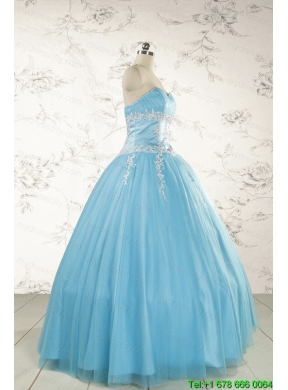 Pretty Beading and Appliques Quinceanera Dresses in Aqua Blue for 2015