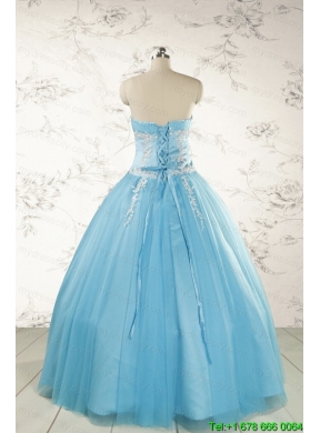 Pretty Beading and Appliques Quinceanera Dresses in Aqua Blue for 2015