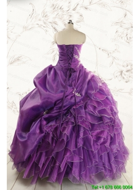 Romantic Purple Ball Gown 2015 Quinceanera Dress with Appliques and Ruffles