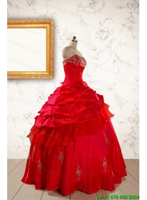 2015 Beautiful Beading Sweetheart Quinceanera Dress in Red