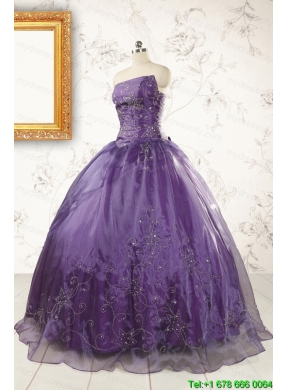 2015 Discount Purple Strapless Appliques Quinceanera Dresses