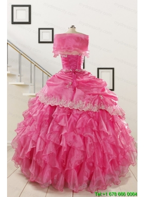 2015 Elegant Appliques and Ruffles Quinceanera Gowns in Hot Pink