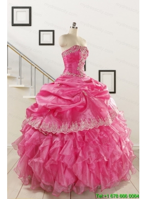 2015 Elegant Appliques and Ruffles Quinceanera Gowns in Hot Pink