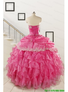 2015 Elegant Appliques and Ruffles Quinceanera Gowns in Hot Pink