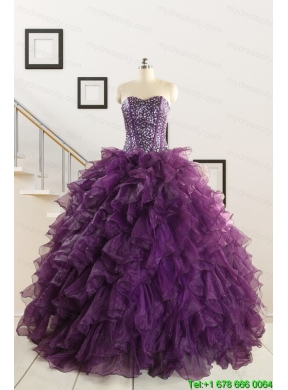 2015 Luxurious Beading and Ruffles Quinceanera Dresses in Purple