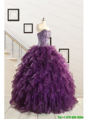 2015 Luxurious Beading and Ruffles Quinceanera Dresses in Purple