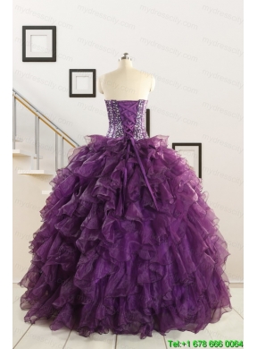 2015 Luxurious Beading and Ruffles Quinceanera Dresses in Purple