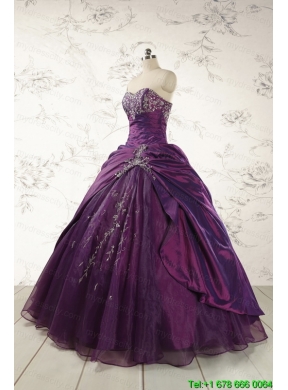 2015 Modern Purple Sweetheart Appliques Quinceanera Dresses