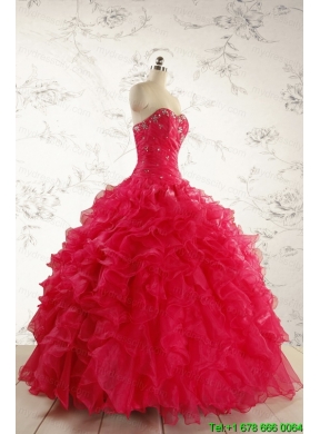 2015 New Style Sweetheart Coral Red Quinceanera Dresses with Beading