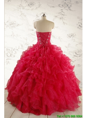 2015 New Style Sweetheart Coral Red Quinceanera Dresses with Beading