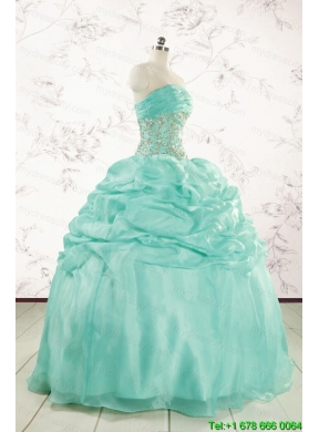 2015 Pretty Puffy Apple Green Sweet 16 Dresses with Beading