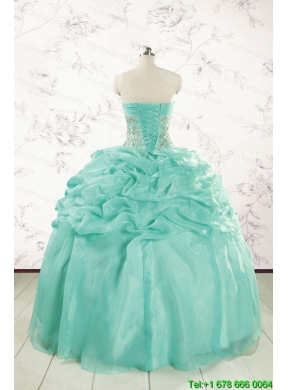 2015 Pretty Puffy Apple Green Sweet 16 Dresses with Beading