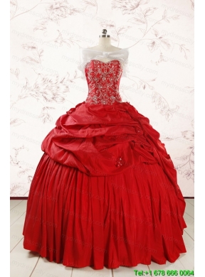 2015 Red Affordable Sweetheart Beading Quinceanera Dresses