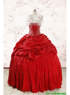 2015 Red Affordable Sweetheart Beading Quinceanera Dresses