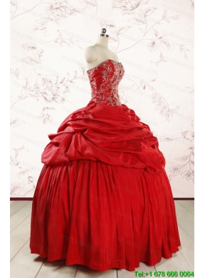 2015 Red Affordable Sweetheart Beading Quinceanera Dresses