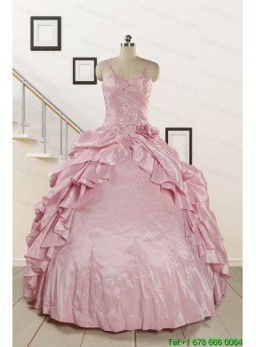 2015 Sweet Spaghetti Straps Beading Pink Quinceanera Dresses