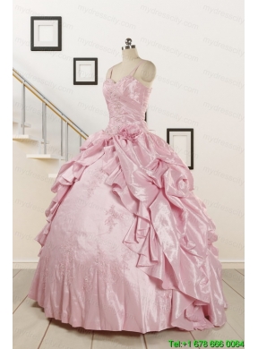 2015 Sweet Spaghetti Straps Beading Pink Quinceanera Dresses