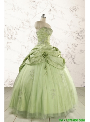 2015 Sweetheart Beading Quinceanera Dress in Yellow Green