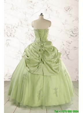 2015 Sweetheart Beading Quinceanera Dress in Yellow Green