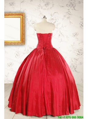 Cheap Red Strapless Sweet 16 Dresses with Beading