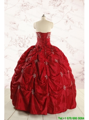 Discount Strapless Wine Red Appliques Quinceanera Dresses for 2015