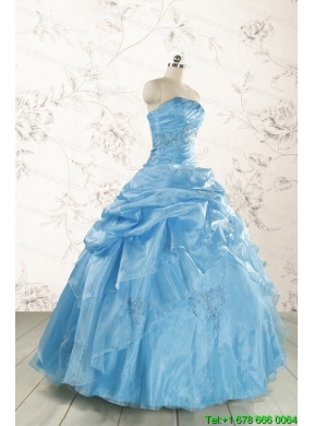 Elegant Appliques Aqua Blue Quinceanera Dresses