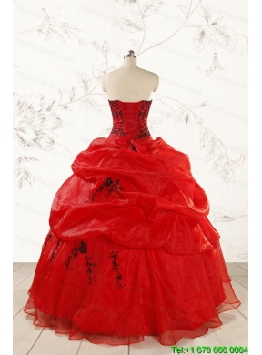 Most Popular Appliques Red Quinceanera Dresses for 2015