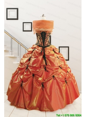 Orange Red and Black Sweetheart Appliques Quinceanera Dresses with Wraps