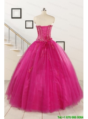 Perfect Fuchsia Quinceanera Dresses with Beading and Appliques for 2015