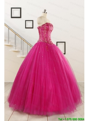 Perfect Fuchsia Quinceanera Dresses with Beading and Appliques for 2015