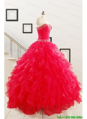 Pretty Ball Gown Sweetheart 2015 Sweet 16 Dresses in Coral Red